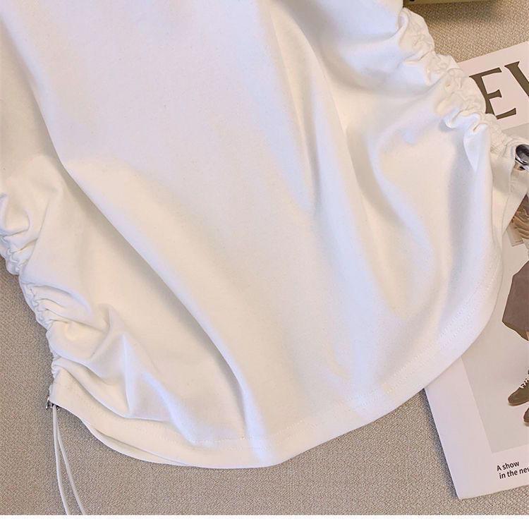 Product Introduction of Plus Size Irregular Letter Shoulder Short-Sleeved T-shirt Women's Summer New Belly Covering Short Top 12