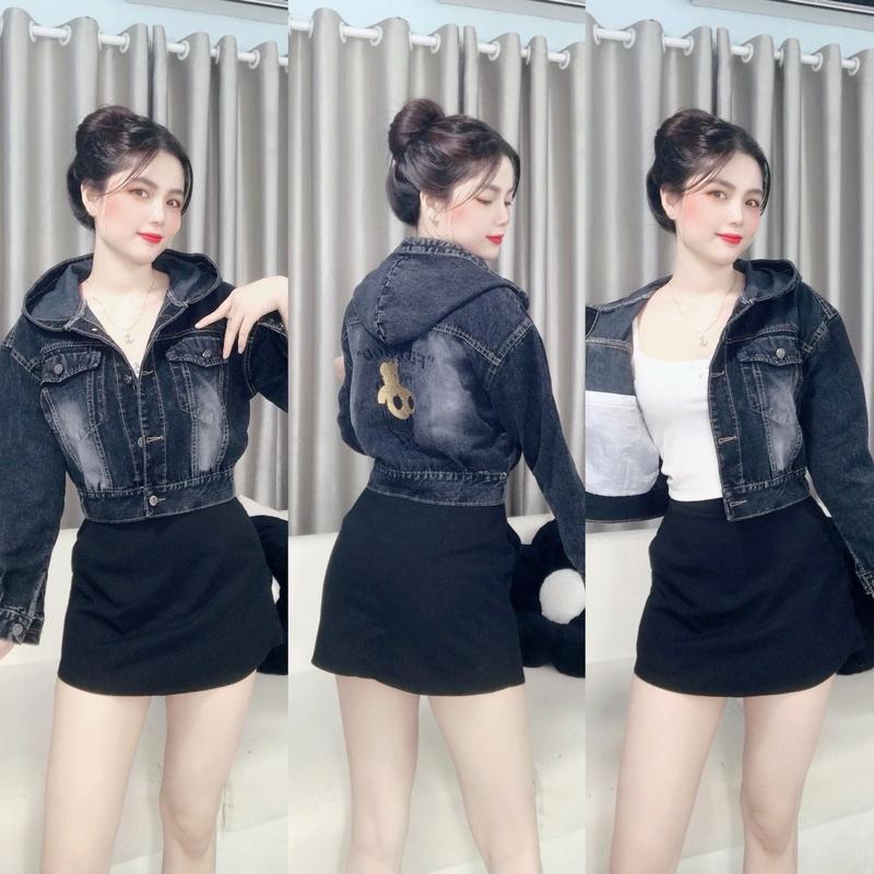 Áo khoác jean nữ CÓ NÓN dáng Croptop có túi trong (Jacket Women Top) Jackets & Coats Nút áo  khoác bò Nhung