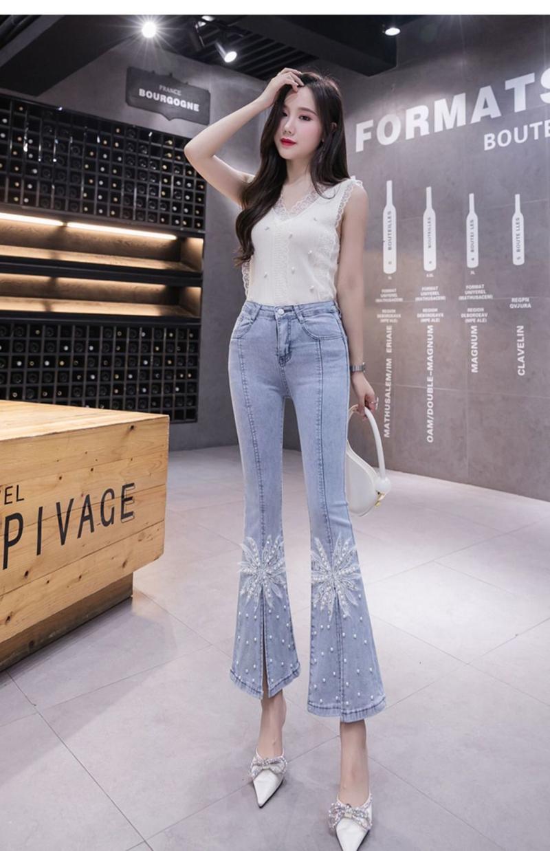 Product Introduction of Quần Jean Nữ, Phong Cách Người Ảnh Hưởng TikTok, Với Đính Cườm Nặng Và Ren, Cạp Cao, Mỏng Vừa Vặn, Dễ Phối Đồ, Quần Ống Loe, Hợp Xu hướng 18
