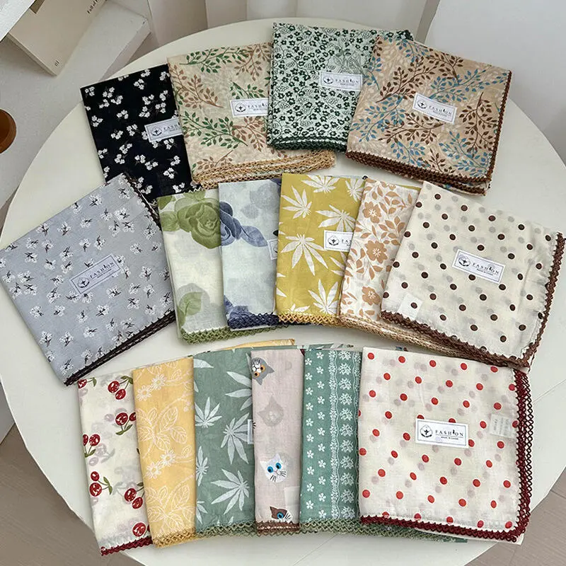 Khăn Quàng cổ Quàng Cổ Cotton, Đầu Vuông, Dành Cho Nữ, Thích Hợp Cho Mùa Hè Và Mùa Thu, Trang Trí Nhỏ Phong Cách Hàn Quốc, Mới Và Dễ Phối Đồ, Thiết Kế Hoa Nghệ Thuật, 2025
