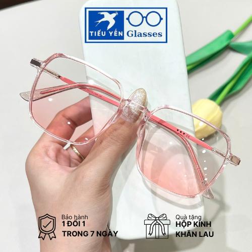 Mã 2055.5 - Kính Mát Thời Trang Tròng Má Hồng Gọng Nhựa Form Vuông Sang Chảnh, dáng kính trung bình to, tròng kính chống UV400