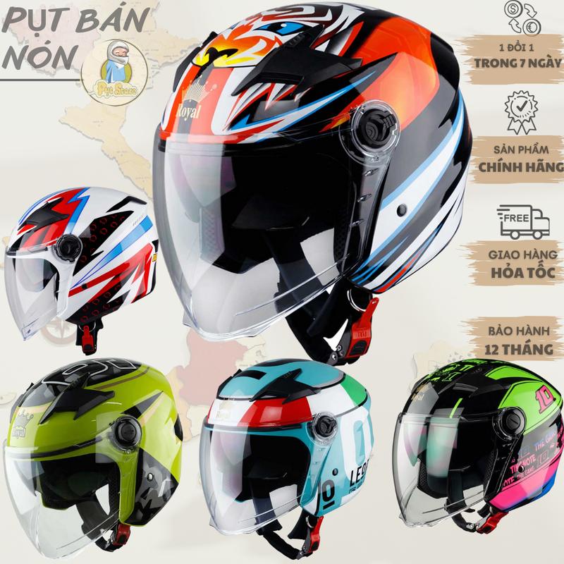 [TẶNG KÈM ỐNG TAY CHỐNG NẮNG & TEM KYT] Mũ Nón Bảo Hiểm 3/4 ROYAL M268 CÓ 2 KÍNH Cao Cấp Helmet  [ CHÍNH HÃNG BẢO HÀNH 12 THÁNG ]. mubaohiem  royal