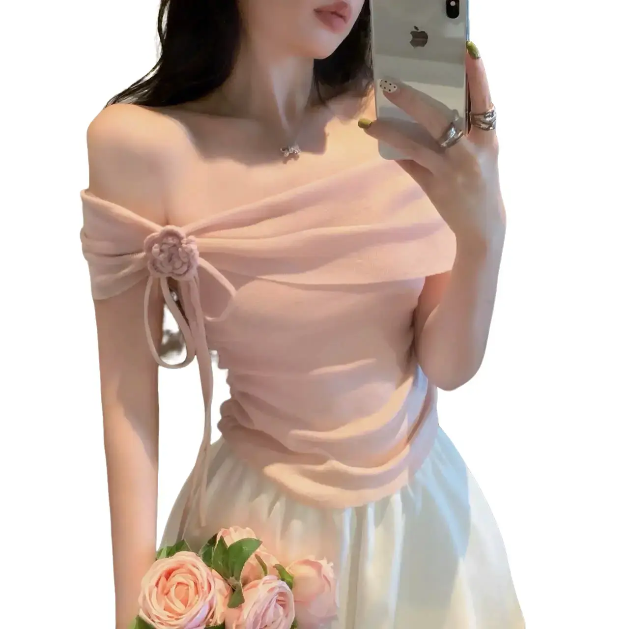 Áo Thun Kiểu Trễ Vai Ôm Dáng Gợi Cảm Chất Gân Tăm Mềm Nữ Top Women Cổ Tròn