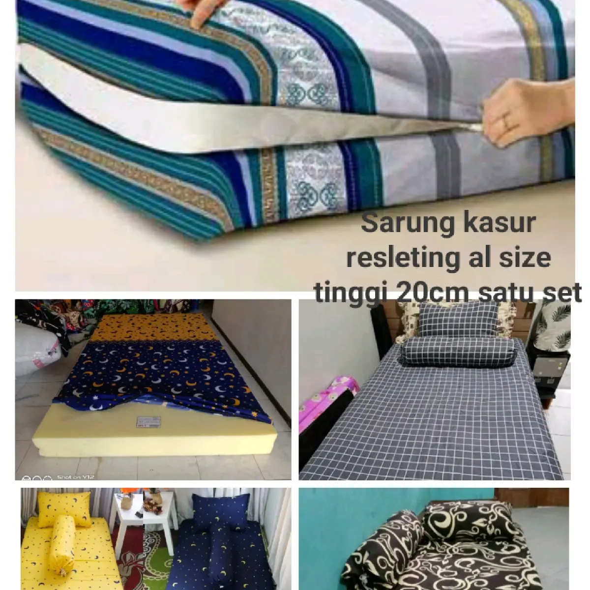 Sprei Sarung Kasur Resleting Satu Set Tinggi 20cm Katun