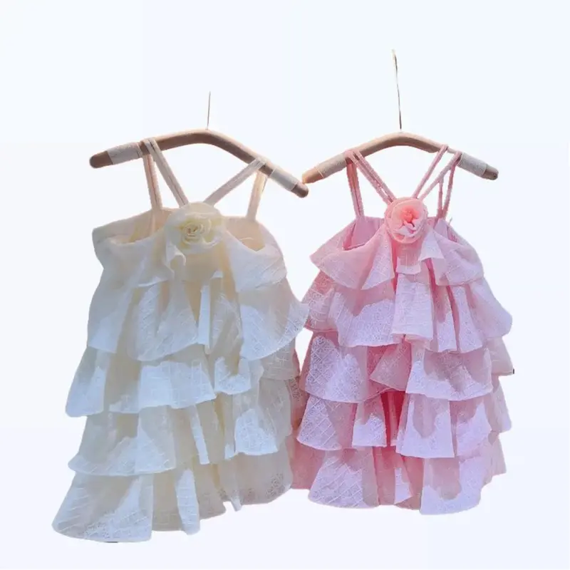 Váy 2 Dây Ren Tầng Bé Gái 15-35kg, Kiểu Tầng, Vải Ren 0