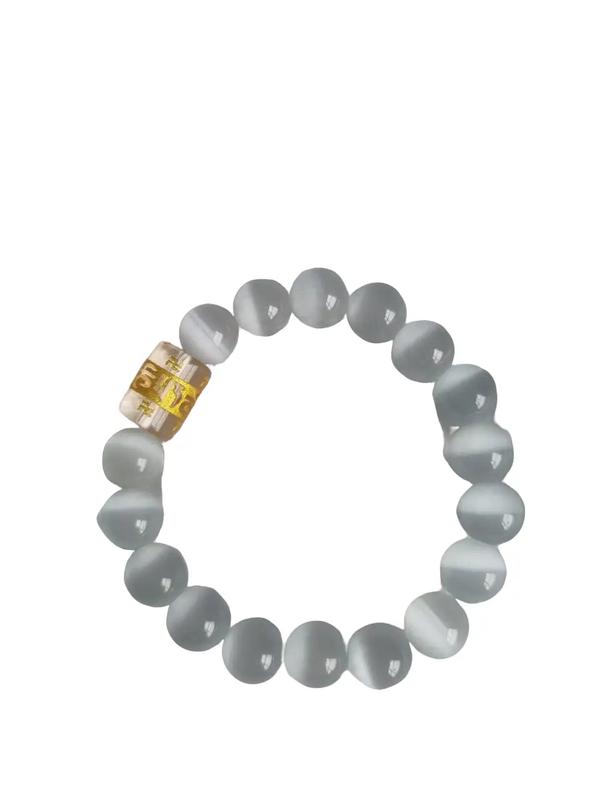 Vòng tay phong thủy Đá mắt mèo trắng mix omani dành cho mệnh kim và thủy Phụ nữ Nam giới Kỷ niệm charm