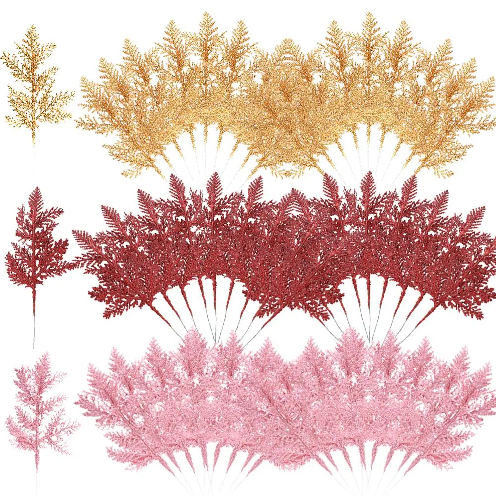 5Pcs Christmas Pine Leaves Glitter Branches Christmas Tree Decoration Home New Year Decoration