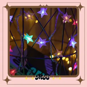 MSS (COD) Lampu Tumblr Natal Bentuk Bintang 8 Meter 42 Led Warna Warni Lampu Hias Natal Tahan Air Lampu Natal 8M 42LED Untuk Dekorasi Rumah Ruangan Star String Lights Christmas Plastik