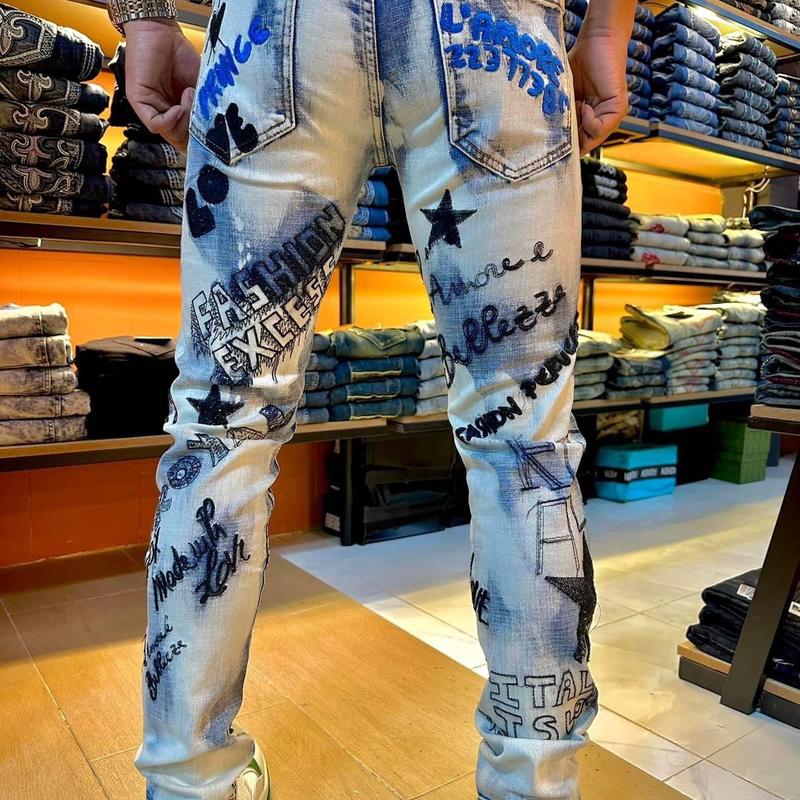 Quần jean nam thêu chữ  ngoại quốc Menswear Pants Menswear Pants 1
