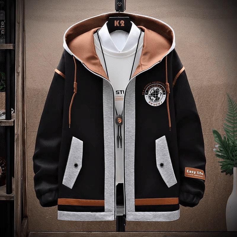 Áo Khoác Hoodie Nam Nữ Phối Viền Hoạ Tiết Năng Động Thời Trang Menswear Top Dài Tay Khoá Kéo Tay Dài Đen Jacket