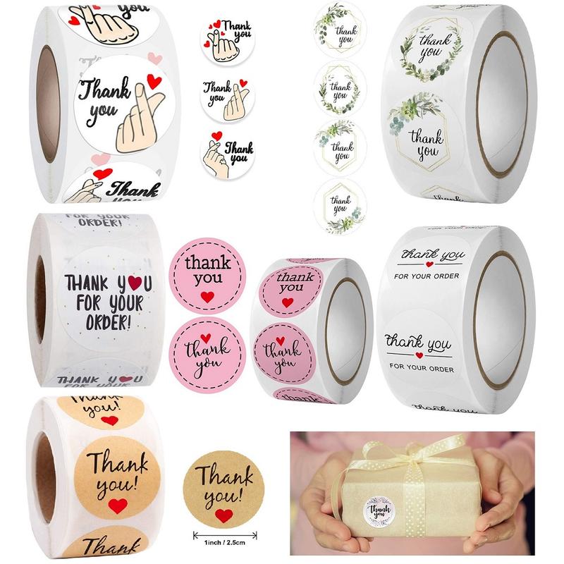 Cuộn 500 Sticker Thank You Nhãn dán cảm ơn Tem Thank You 2,5cm - 3,8cm - 5cm