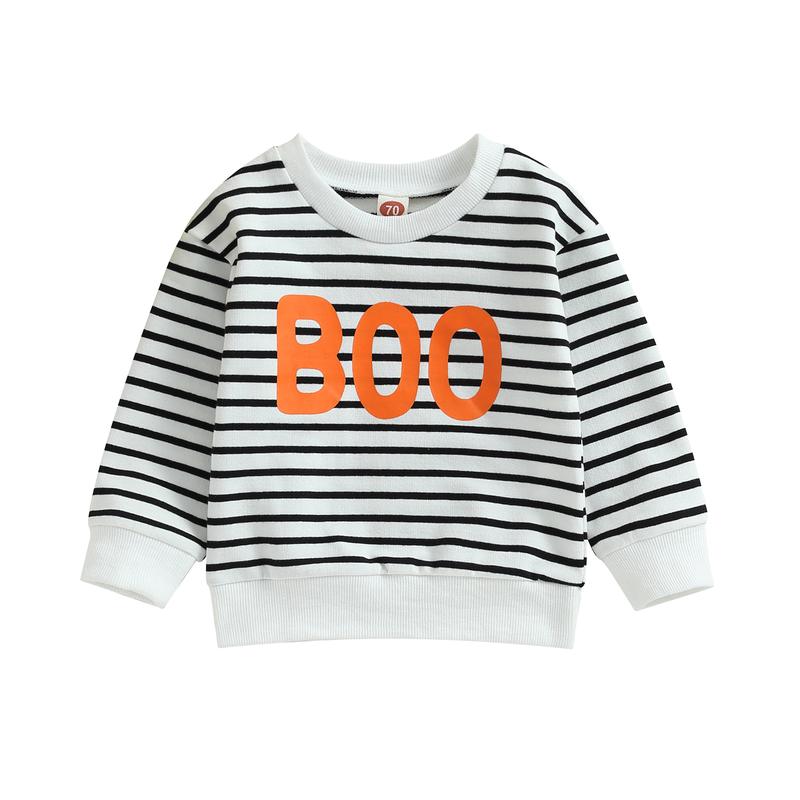 Infant Baby Autumn Pullovers Stripe Letter Print Long-Sleeved O-neck Sweatshirt Warm Winter Tops for Halloween 0