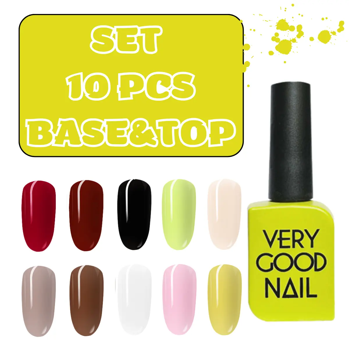 [ชุดที่ 2] ชุดทาสีเจล 10 สี base coat-top coat ใช้หลอดไฟยูวีแอลอีดี uv led