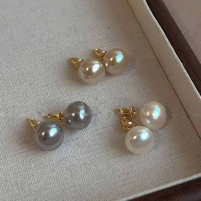 Steamed Bread Pearl Earrings New Light Luxury Advanced Flat round Earrings Graceful Earrings