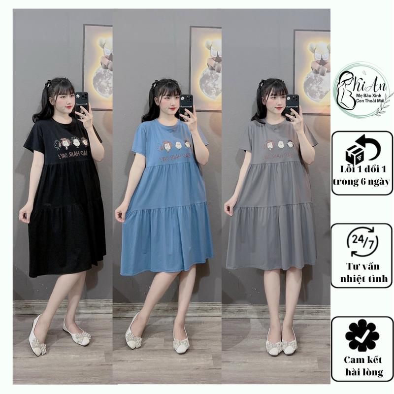 Váy bầu Ki An VB 55 100 chất cotton loại 1 thiết kế sang chảnh dáng xuông bầu hoặc k bầu đều mặc đc ạ💗váy bầu Free size Đầm Bầu Voi