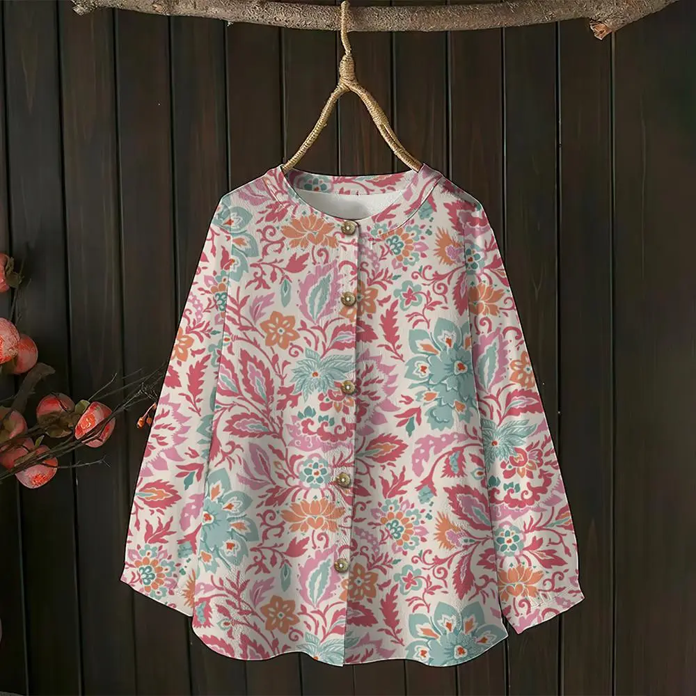 2025 NEW Ladies' Family Parent Child Shirt Women's Paisley Print Shirt Retro and Elegant Tops for Older Women Fashionable and Casual Muslim Shirts for Outdoor Travel Oversize Women's Shirts