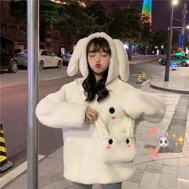 Áo hoodie lông cừu mũ siêu to tai thỏ lông 2 mặt dầy dặn mềm siêu ấm áp cho mùa đông không lạnh thời trang hàn quốc