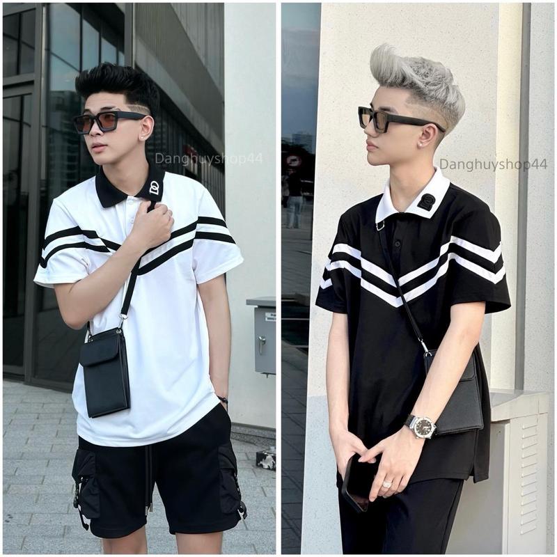 Áo Polo Nam Q.C,  Hoạ Tiết Thêu Chữ Ở Cổ, Phối Quanh Áo , Chất Liệu Vải Gai Dệt Kim Sợi Nhỏ, Co Dãn 4 Chiều