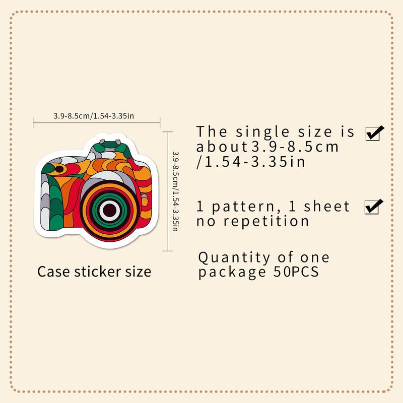 Product Introduction of Camera Pattern Sticker, 100pcs/set Waterproof Self Adhesive Decor Paper, Decor Sticker for Gift Greeting Card Water Bottle Laptop Phone, Ornaments 1