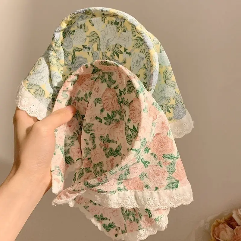 Pastoral Style Floral Lace Hair Hoop Headband One Women's Closed Toe Triangular Binder Summer Mori Style Fairy Style Headdress Going out
