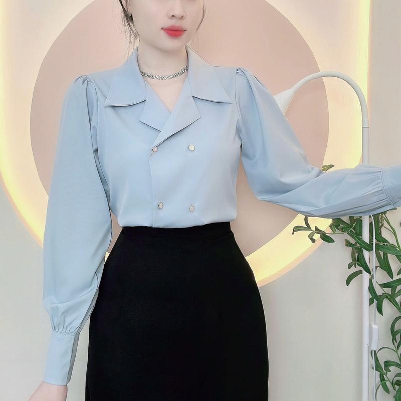 Áo sơ mi nữ thiết kế hàng cao cấp cổ vest sang trọng LAMO-B1219