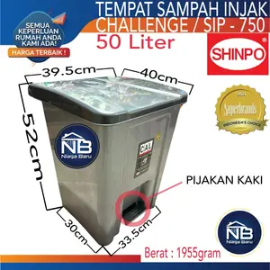 TEMPAT SAMPAH INJAK SEGI 50 LITER SHINPO CHALLENGE (ABU) SIP 750
