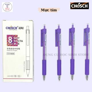 Hộp 12 cây bút viết gel nước dạng bấm CHOSCH CS-8698 ngòi 0.5mm (Tím, xanh, đỏ, đen)