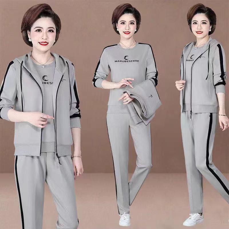 Product Introduction of Bộ Đồ Quần Áo Thể Thao, Ba Mảnh, Dành Cho Phụ Nữ Trung Người Già Và Cao Tuổi, Mùa Xuân Và Mùa Thu, Có Mũ Trùm Đầu, Ngoại Cỡ, Dáng Rộng Vừa Vặn, Thời Trang 2