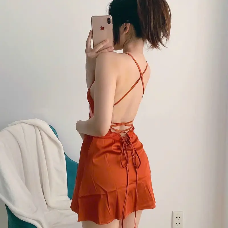 ￼ Váy ngủ sexy phối ren cúp ngực sang chảnh, đầm ngủ lụa dáng suông gợi cảm HT178 1
