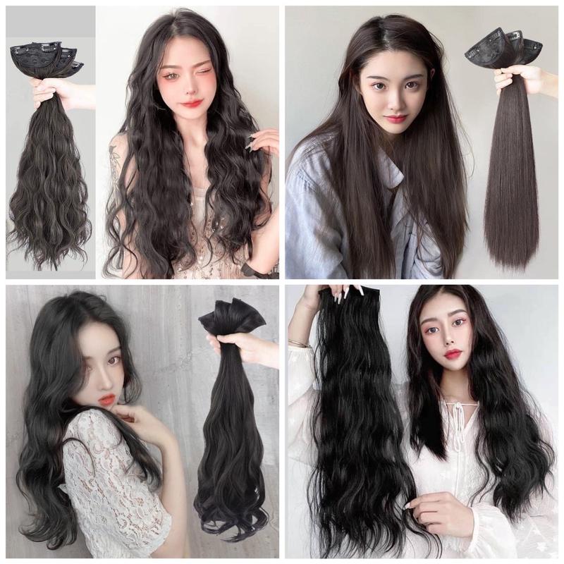 set tóc giả kẹp 3 tép thẳng, xoăn , xù sóng nước Tóc giả chất liệu tóc tơ mềm mượt