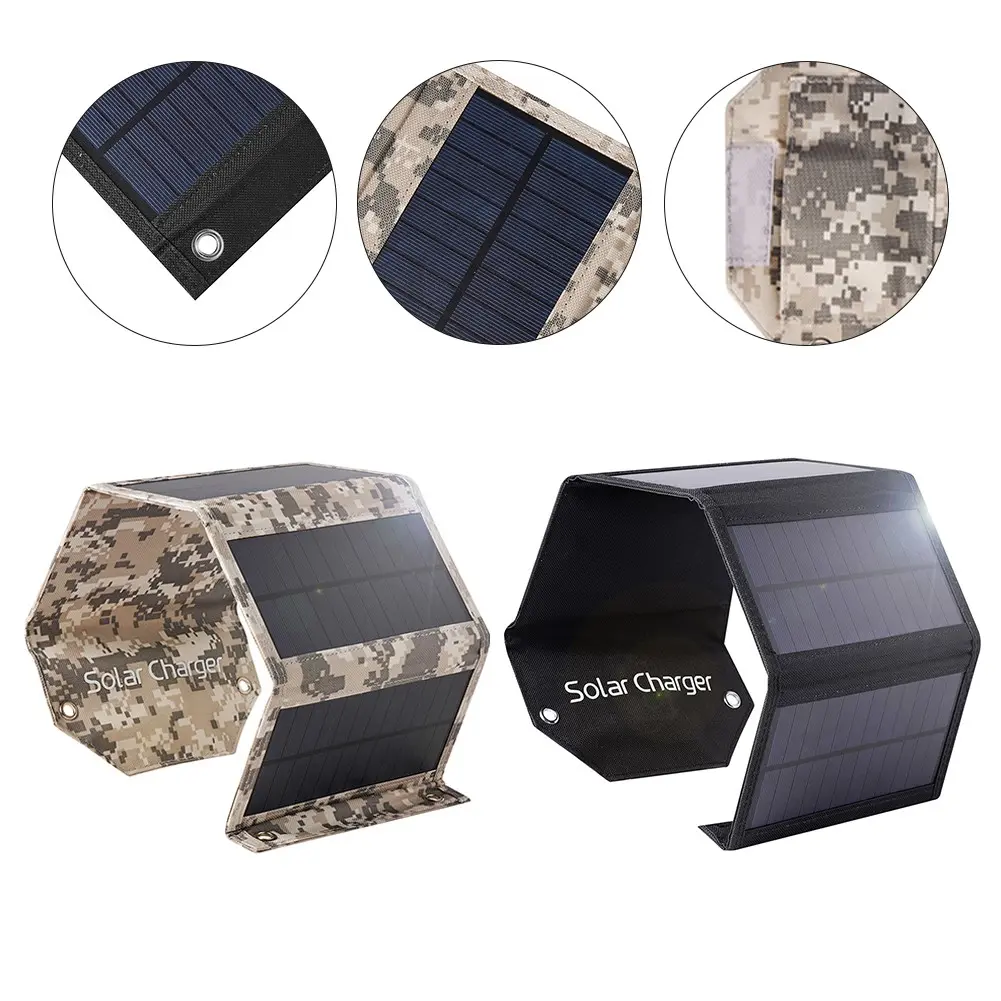 USB Solar Panel Folding Power Bank Outdoor Camping Hiking Phone Charger