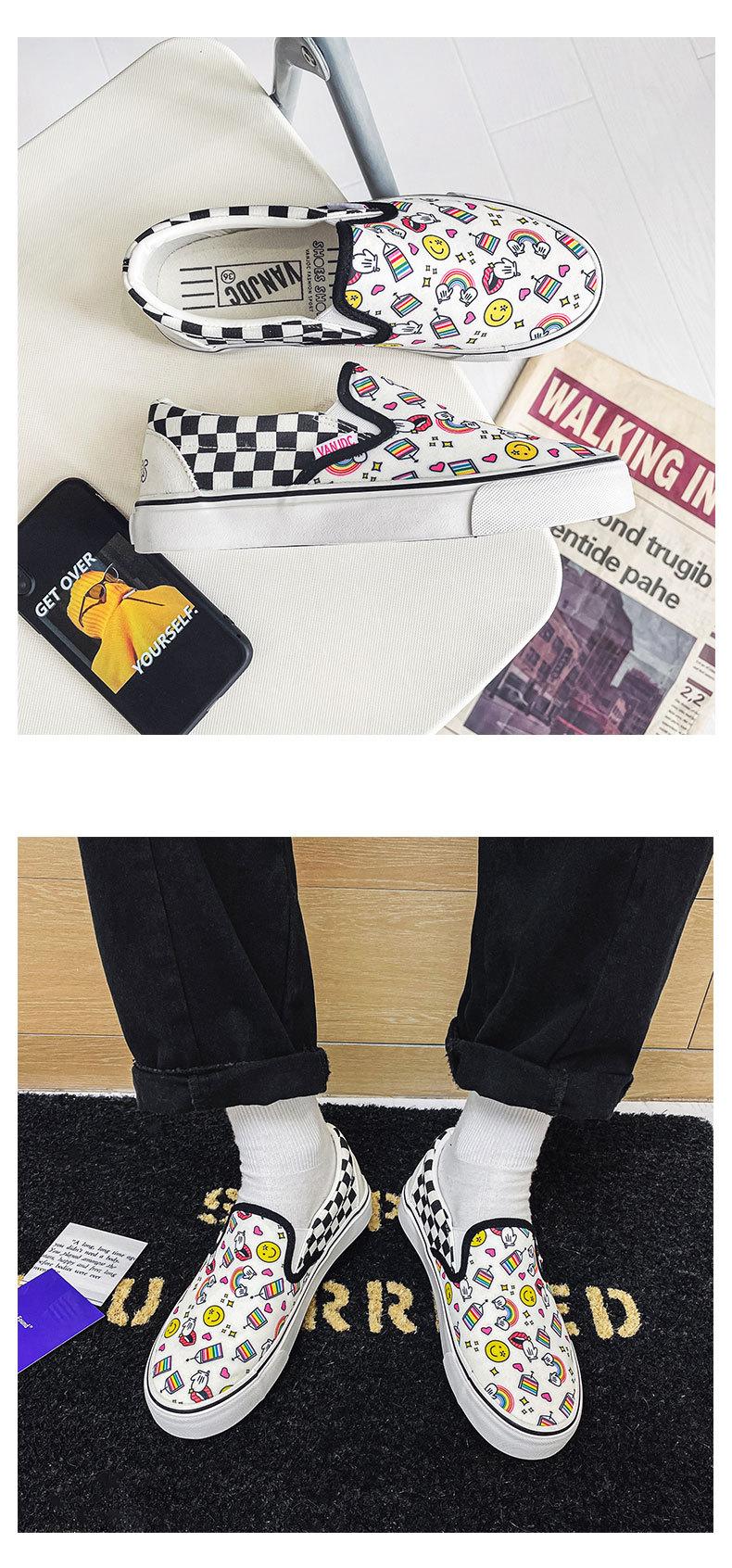 Product Introduction of 2024 Autumn New Breathable Slip-on Lofter Canvas Shoes Women's Plaid Cartoon Mario Pattern Plaid Sneakers 12