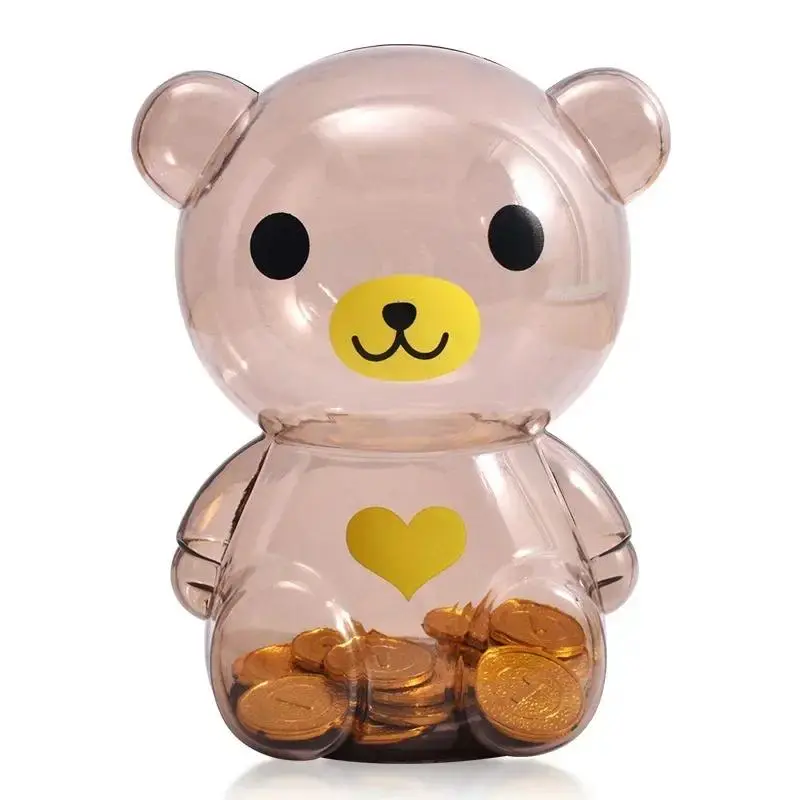 3D Creative Little Bear Piggy Bank Cute Safe Deposit Box Transparent Coin Paper Money Saving Box Kids Holiday Gift Desktop Decor