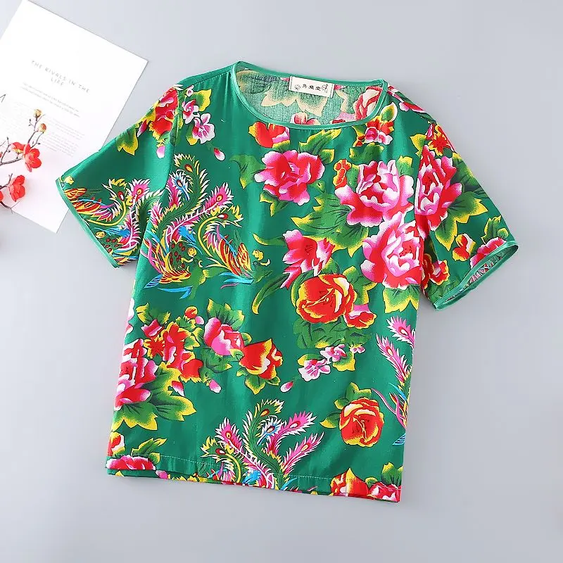 Áo Thun Nữ, Thiết Kế Hoa Bắc Hợp Xu hướng Áo Khoác ngắn Tay Dáng Rộng Mùa Hè, Trang Phục Biểu Diễn Errenzhuan Tiệc Tùng 2022 2