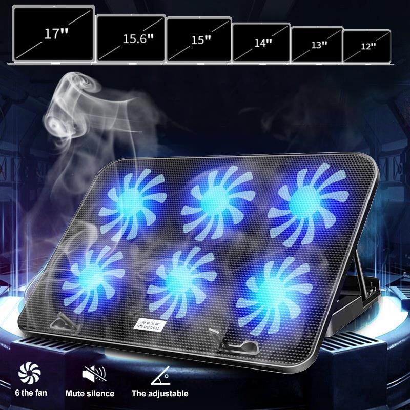 Cooling Pad Laptop Fan Portable 2/6 Fans LED Silent Noise Cooler Foldable 9"-17" LED Light Fan Adjustable Height Cooling Pad Laptop Fan Portable 2/6 Fans LED Silent Noise Cooler Foldable 9"-17" LED Light Fan Adjustable Height