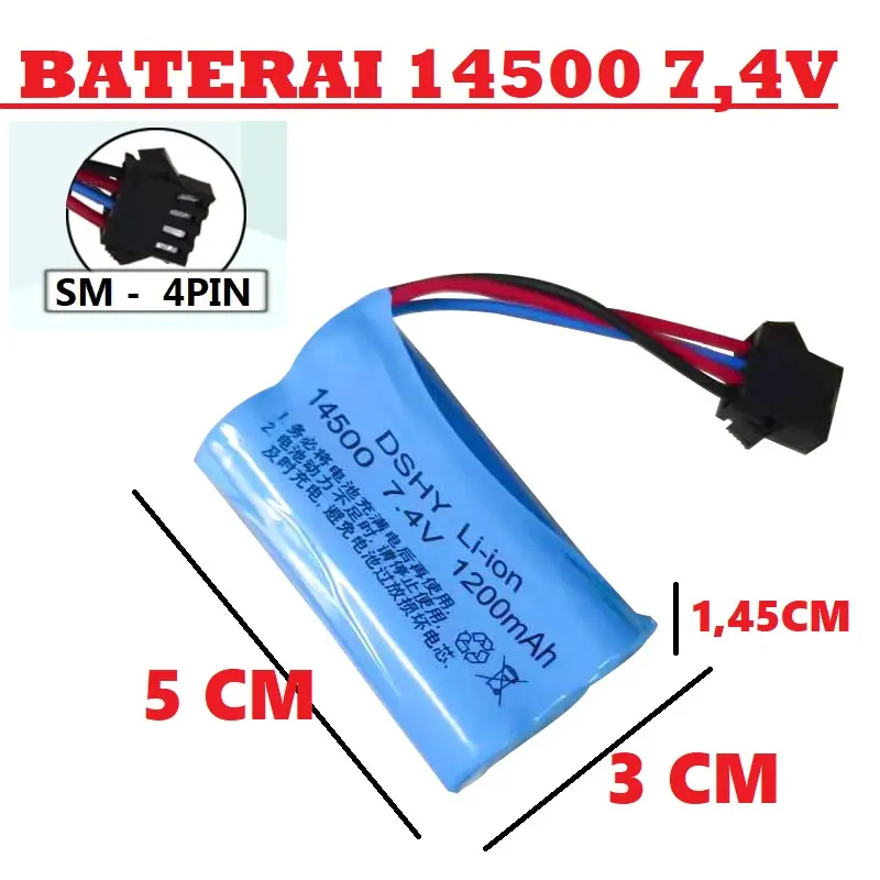 Baterai Mobil remot RC  7,4v 4 pin soket Hitam Batre Cas Mainan Remote Control Battery Rc MN WPL C34 C24 D12 HUINA 1550 1535