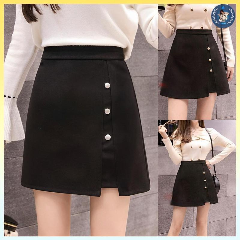 Q003-5 Quần giả chân váy douyin XẺ TÀ 3 NÚT nữ phối lưng thun co giãn chất tuyết mưa dáng sang chảnh - L2M Top Women Fashion 【 hoa hồng 【 Hỏa tốc