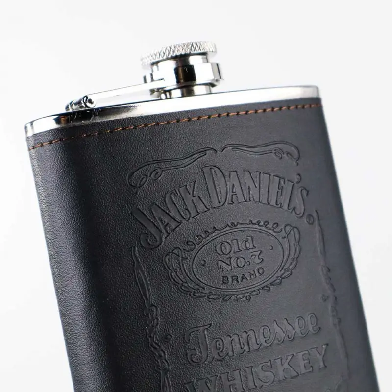 Botol Bir Hip Flask Stainless Leather 7Oz with Shot Glass 2