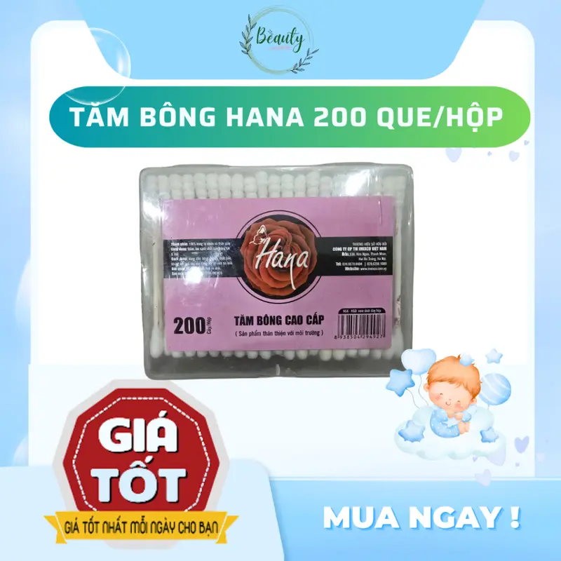 Tăm bông cao cấp Hana lõi giấy 200 que 0