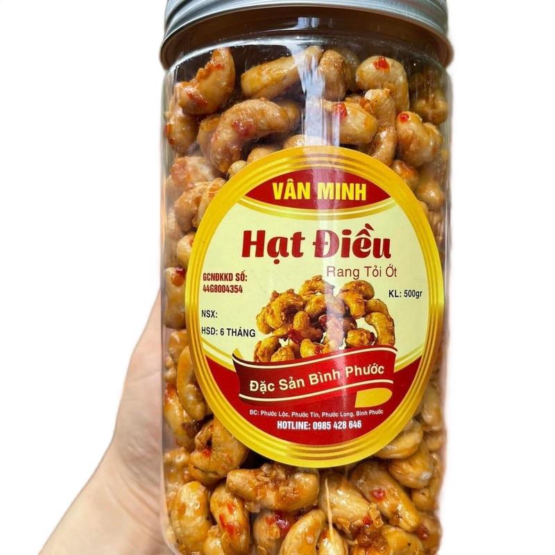 Hạt điều rang tỏi ớt Vân Minh. Loại 1 hạt to tròn 500g
