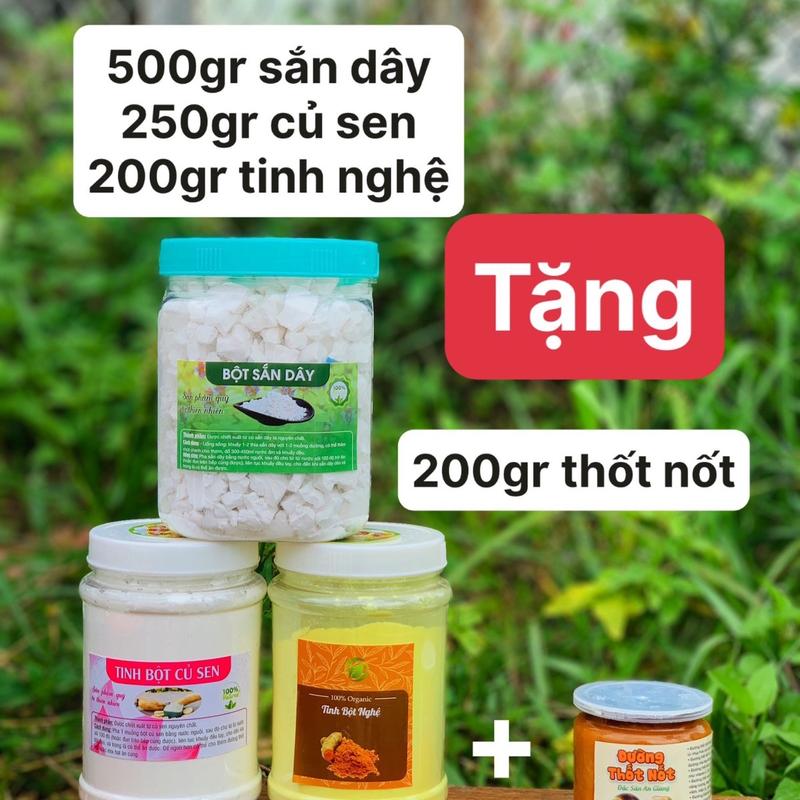 500gr Bột sắn dây 250gr Tinh bột củ sen 200gr Tinh bột nghệ + Tặng 200gr Đường Thốt Nốt Ba mẹ con nhà Ngọc Food