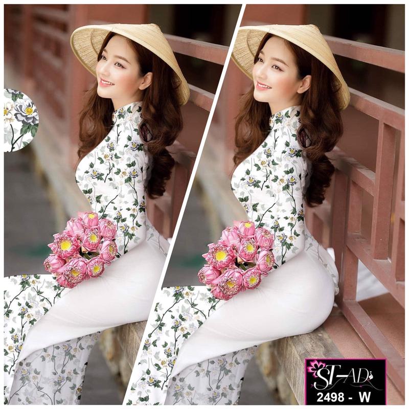 ÁO DÀI LỤA NHẬT IN 3D HOẠ TIẾT HOA NHÍ TRẮNG - MÃ 19 Nhung Nữ Women Dress