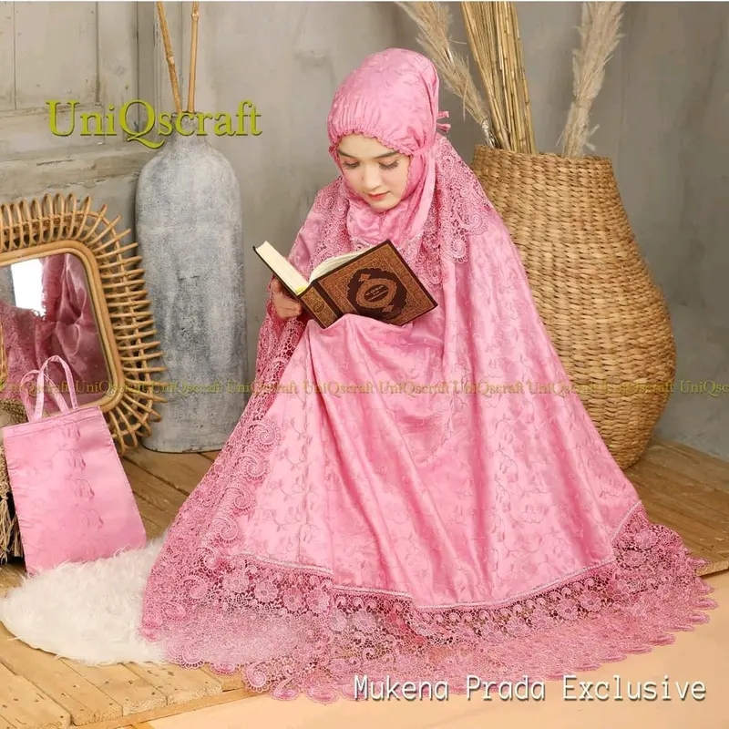 Mukena Sutra Renda Full Warna Cantik - Berkah, Cocok untuk Dipakai Sehari-hari dan Hadiah Orang Tersayang - Atasan, Bordir 6