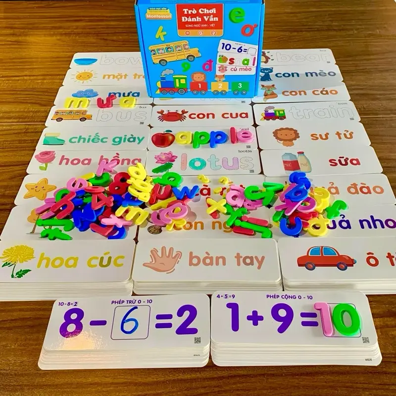 Trò Chơi Đánh Vần. Đồ chơi trí tuệ, flash card, Giáo dục sớm,Thẻ Song Ngữ, Chữ cái, Chữ số, Phép toán, Phát âm, Montessori, Thẻ học, Đồ chơi giáo dục