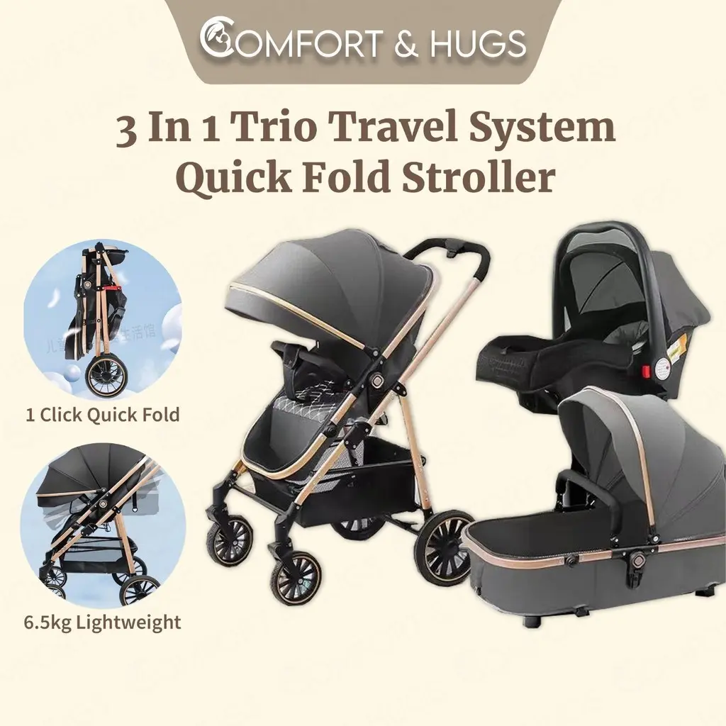 C&H 3-in-1 Trio Travel System Stroller with Infant Car Seat and Basket Mode Suitable 0-3 Years