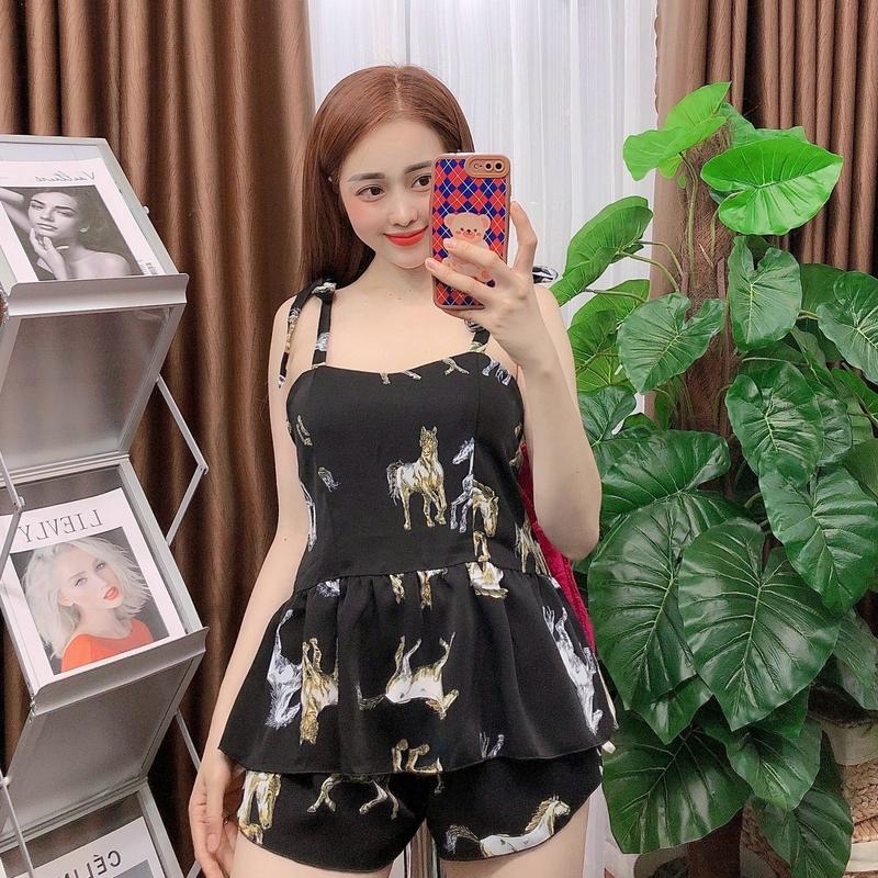 (40kg-75kg) Bộ đùi ngủ lụa thiết kế vai thắt nơ có cúp ngực.  Áo Tim Nho tole  nhà Women Nữ Đỏ Voi Nhung 8