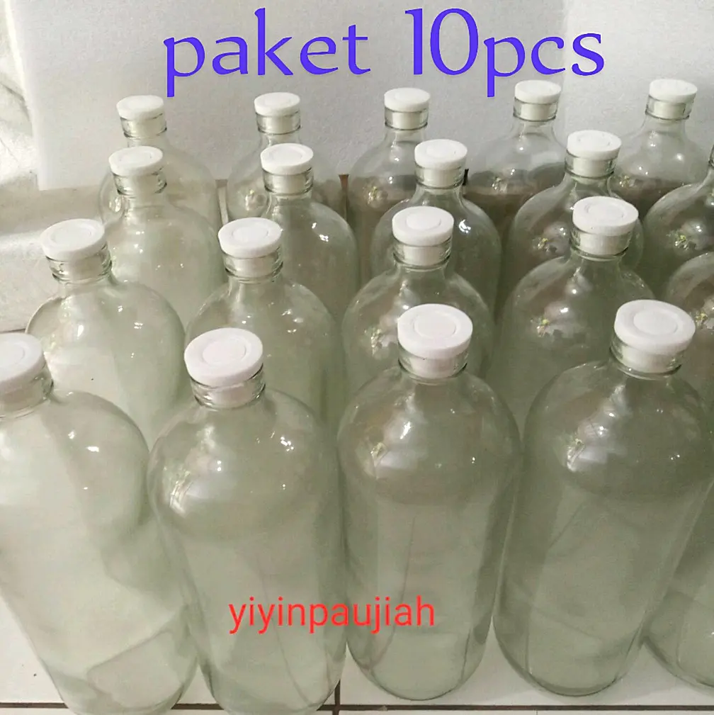 Botol bensin/botol jamu/botol bolles paket 10pcs/botol kaca bening ukuran 1liter/wadah serbaguna Toples