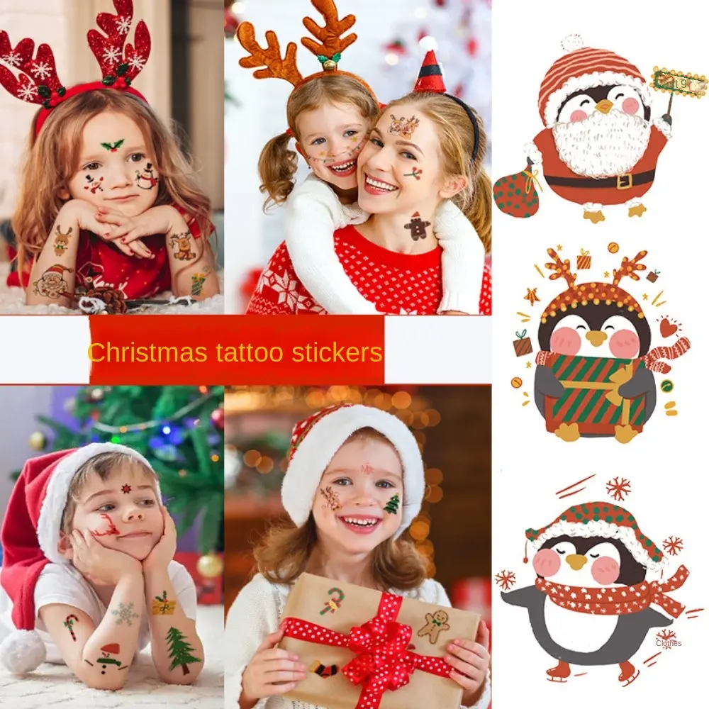 Temporary DIY Christmas Tattoo Stickers Waterproof Long Lasting Tattoo Sticker Body Art Decoration Party Face Stickers