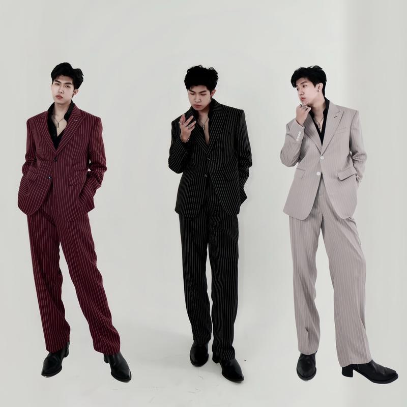 Cả bộ Athena striped suit - Bộ suit kẻ 2 mảnh Athena nam nữ vải tuytsi len , cả bộ gồm 1 áo và 1 quần , hoạ tiết kẻ sọc nổi form relax có chiết eo , đệm vai , lót gấm mặc 4 mùa 5