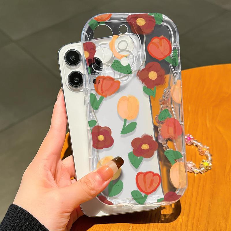 Flower Pattern Phone Case with Lanyard, Decorative Phone Protector Cover, Phone Accessories Compatible with iPhone 11 12 13 14 15 16 Pro Max 1